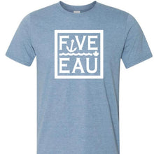 Load image into Gallery viewer, Rondeau Bay blue block logo t-shirt.  Lifestyle apparel brand for water lovers, wake surf, water ski, fishing and boating enthusiasts based out of Erieau on Lake Erie Ontario.