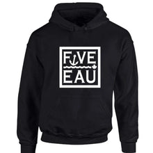 Load image into Gallery viewer, black block logo hoodie sweatshirt.  Lifestyle apparel brand for water lovers, wake surf, water ski, fishing and boating enthusiasts based out of Erieau on Lake Erie Ontario.