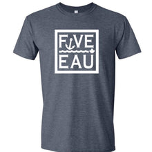 Load image into Gallery viewer, Huron Heather  block logo t-shirt.  Lifestyle apparel brand for water lovers, wake surf, water ski, fishing and boating enthusiasts based out of Erieau on Lake Erie Ontario.