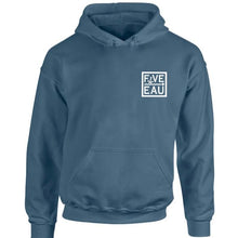 Load image into Gallery viewer, erie indigo small block logo hoodie sweatshirt.  Lifestyle apparel brand for water lovers, wake surf, water ski, fishing and boating enthusiasts based out of Erieau on Lake Erie Ontario.