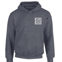 Load image into Gallery viewer, dark heather small block logo hoodie sweatshirt.  Lifestyle apparel brand for water lovers, wake surf, water ski, fishing and boating enthusiasts based out of Erieau on Lake Erie Ontario.