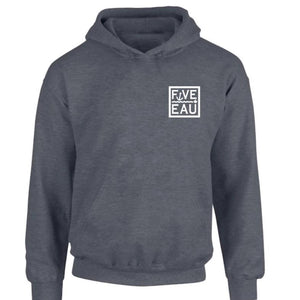 dark heather small block logo hoodie sweatshirt.  Lifestyle apparel brand for water lovers, wake surf, water ski, fishing and boating enthusiasts based out of Erieau on Lake Erie Ontario.