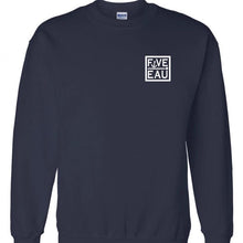 Load image into Gallery viewer, navy small block logo crew neck sweatshirt.  Lifestyle apparel brand for water lovers, wake surf, water ski, fishing and boating enthusiasts based out of Erieau on Lake Erie Ontario.