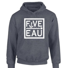 Load image into Gallery viewer, dark heather block logo hoodie sweatshirt.  Lifestyle apparel brand for water lovers, wake surf, water ski, fishing and boating enthusiasts based out of Erieau on Lake Erie Ontario.