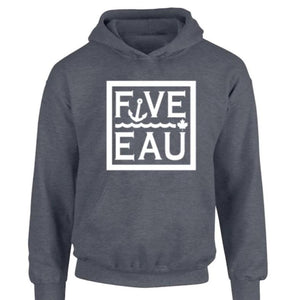 dark heather block logo hoodie sweatshirt.  Lifestyle apparel brand for water lovers, wake surf, water ski, fishing and boating enthusiasts based out of Erieau on Lake Erie Ontario.