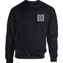 Load image into Gallery viewer, black small block logo crew neck sweatshirt.  Lifestyle apparel brand for water lovers, wake surf, water ski, fishing and boating enthusiasts based out of Erieau on Lake Erie Ontario.