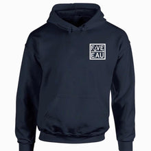 Load image into Gallery viewer, navy small block logo hoodie sweatshirt.  Lifestyle apparel brand for water lovers, wake surf, water ski, fishing and boating enthusiasts based out of Erieau on Lake Erie Ontario.