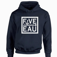 Load image into Gallery viewer, navy block logo hoodie sweatshirt.  Lifestyle apparel brand for water lovers, wake surf, water ski, fishing and boating enthusiasts based out of Erieau on Lake Erie Ontario.
