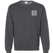 Load image into Gallery viewer, dark heather small block logo crew neck sweatshirt.  Lifestyle apparel brand for water lovers, wake surf, water ski, fishing and boating enthusiasts based out of Erieau on Lake Erie Ontario.