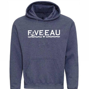 huron heather hoodie sweatshirt Five-Eau wave logo based in Erieau on Lake Erie Ontario.  Lifestyle apparel brand for water lovers, wake surf, water ski, fishing and boating enthusiasts